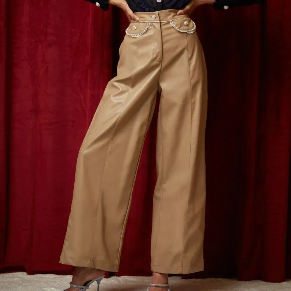 SISTER JANE *Dream Valentina Faux Leather Trousers* ~ Wide Leg ~ High Rise ~ NEW - Picture 3 of 15